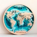 Laser Cut 6 layer 3D map of the world, multilayer panel, 3D wood world map antistress coloring