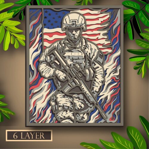 Army Multilayer SVG, Digital file Army 3d for cutting plywood, File for paper cutting, DXF, Army 3d layer