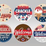 Laser Cut Patriotic Round Sign SVG Bundle, 4th of July Door Hanger Files, Sweet Liberty, Fireworks Welcome Sign, Glowforge