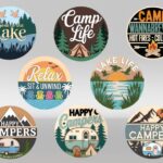 Laser Cut Camping Round Sign SVG Bundle, Happy Camper, Camper Welcome Sign, Camping Door Hanger, Glowforge Files