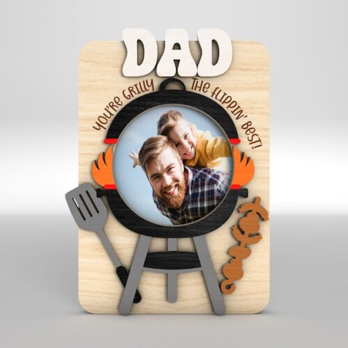 Laser Cut Fathers Day Fridge Magnet Photo Frame SVG, Dad Fridge Photo Magnet, Fathers Day Gifts, Glowforge Files