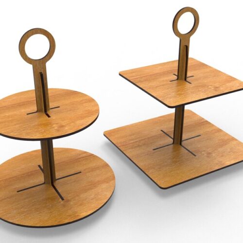 Laser Cut Cake and Snack Stand SVG and DXF Files for Glowforge and Cricut, Rounded And Square Wooden Shelf Display Stand