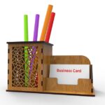 Laser Cut Business Card and Pencil Holder Dxf and Svg Files For Laser Cutting, Desktop Pencil Holder Box