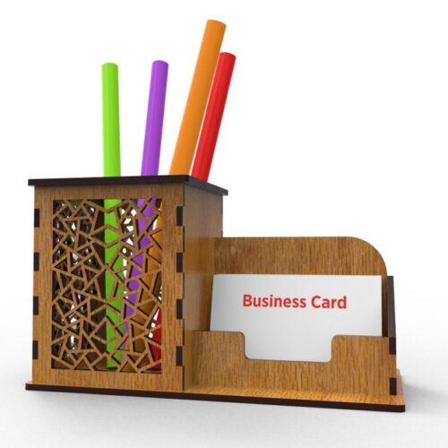 Laser Cut Business Card and Pencil Holder Dxf and Svg Files For Laser Cutting, Desktop Pencil Holder Box