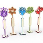 Laser Cut Two Layered 5 Flowers Set Design - Vector Files For Wood and Acrylic - Cdr, Dxf, Eps, Ai, Svg File