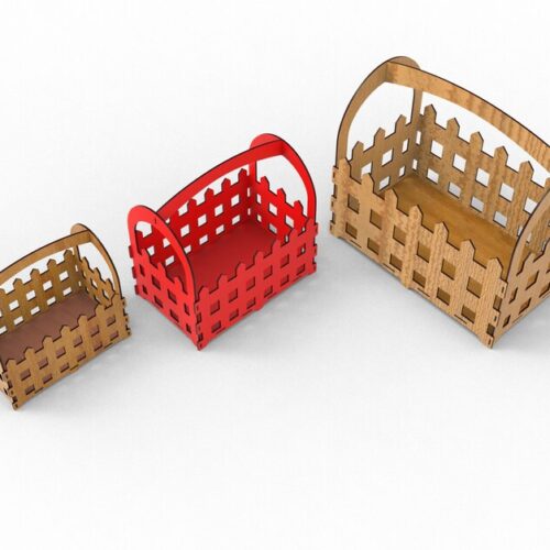 Laser Cut 3 Different Sizes Basket SVG and DXF Files - Garden Fence Design