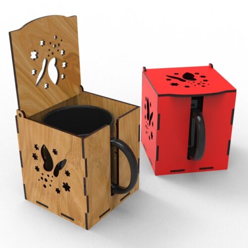 Laser Cut Mug Box, Acrylic or Wooden Mug Box SVG and DXF Vector Files, With 16 Different Designs
