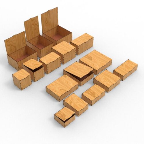 Laser Cut 16 Different Sizes With Flip Up Lid Box Bundle Drawing SVG and DXF Vector Files For Wood or Acrylic