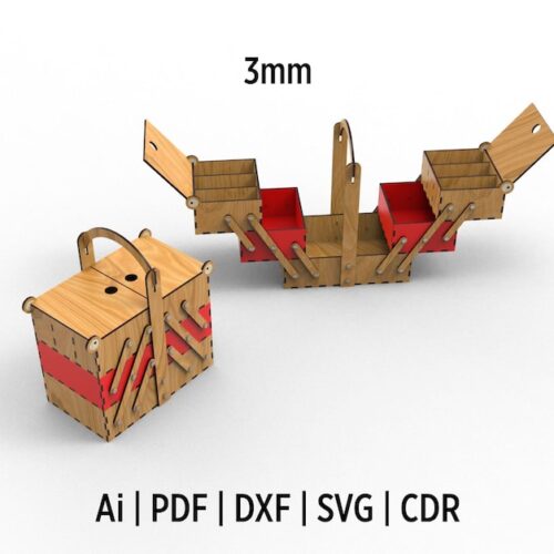 Laser Cut Cantilever Folding Storage Toolbox Box Svg and Dxf Files, 3 Layer 5 Tray Multi Function Tool Organizer Box Files For Cricut and Glowgorce