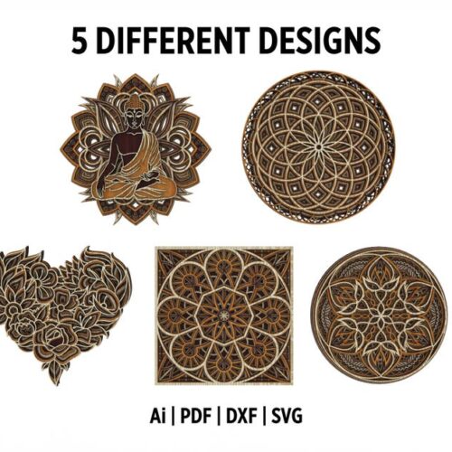 Laser Cut Buddha Decorative Multilayer Mandala SVG and DXF, Intricate Spiritual SVG Files, Artistic Wall Decors, Meditation Art