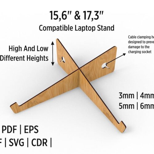 Laser Cut Wooden or Acrylic Cut Compatible Laptop And Monitor Riser Stand, Two Different Heights With Charge Socket Protective Hole
