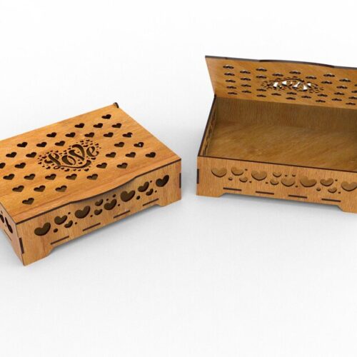 Laser Cut Box With Lid And Heart Decorated, Svg, Dxf and Vectorel Files