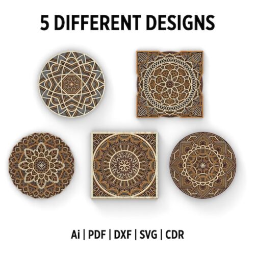 Laser Cut Decorative Multilayer Mandala SVG and DXF Files, Bundle Includes 5 Different Designs, Artistic Wall Decors
