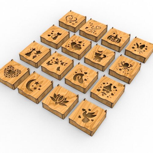 Laser Cut 16 Different Decorative Gift Box - Dxf, Svg, CDR, Ai, Pdf and Eps Files For Wood Cutting. Includes Jewelry And Gift Boxes With Lids.