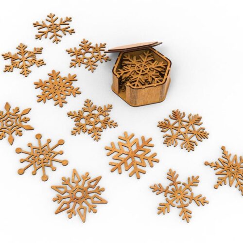 Laser Cut Snowflakes And Hexagon Box With Lid Bundle For Christmas, Snowflake Ornaments Digital Download