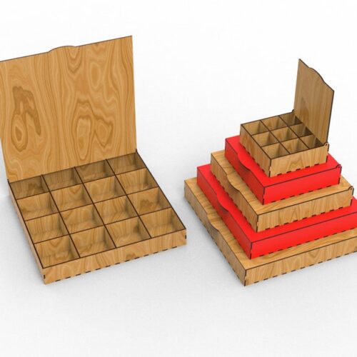 Laser Cut Set of 5 Boxes With Flip Up Lid And Dividers, DXF SVG Vectorel Drawing Files for Storage Boxes