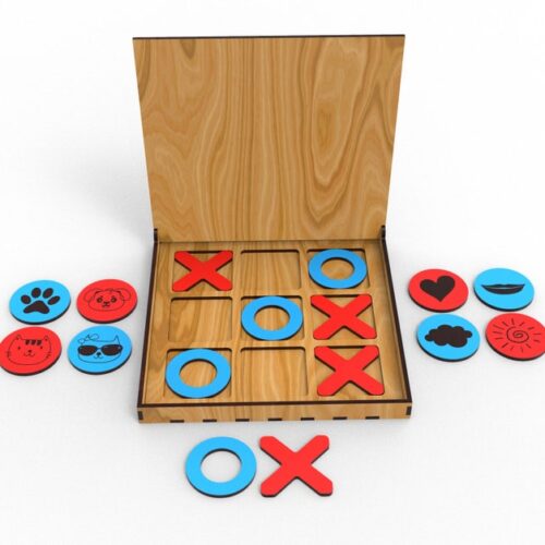 Laser Cut Tic Tac Toe Board Game, DXF and SVG files, Suitable for acrylic and wood cutting Drawing Files with alternative designs
