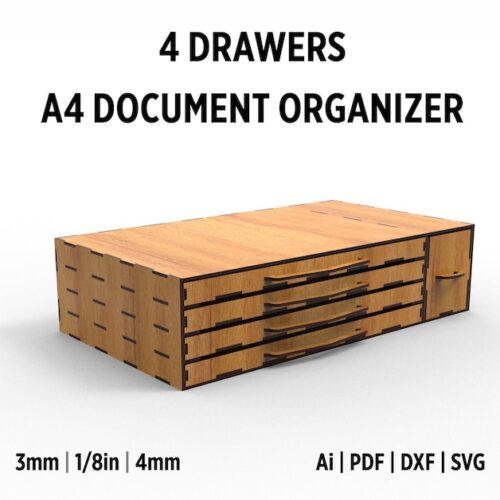 Laser Cut Office Desktop Stationery Rack With Drawers, Document And Paper Holder Organizer Svg Files For Cricut, Xtool And Glowforge