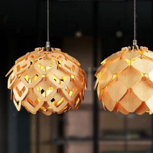 Laser cut Scandinavian Pine Cone Hanging wooden chandelier lamp shade Pendant light template SVG